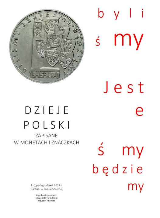 Na plakacie rewers okolicznościowej monety dziesięciozłotowej, wprowadzona do obiegu 9 maja 1970 r. Na tej stronie monety znajduje się słup graniczny PRL, obok siedem herbów, pod spodem napis „1945–1970”, a dookoła napis „BYLIŚMY•JESTEŚMY•BĘDZIEMY”